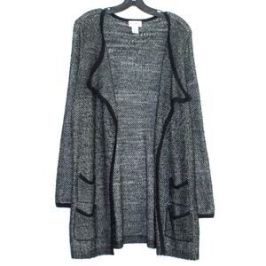 Soft Surroundings Womens Cardigan Sweater Shelby Open Long Black Silver Large EU
